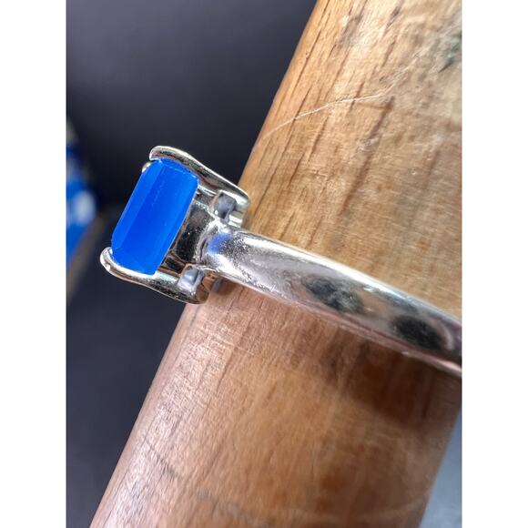 Square cut blue chalcedony sterling silver ring size 6 - Picture 12 of 16